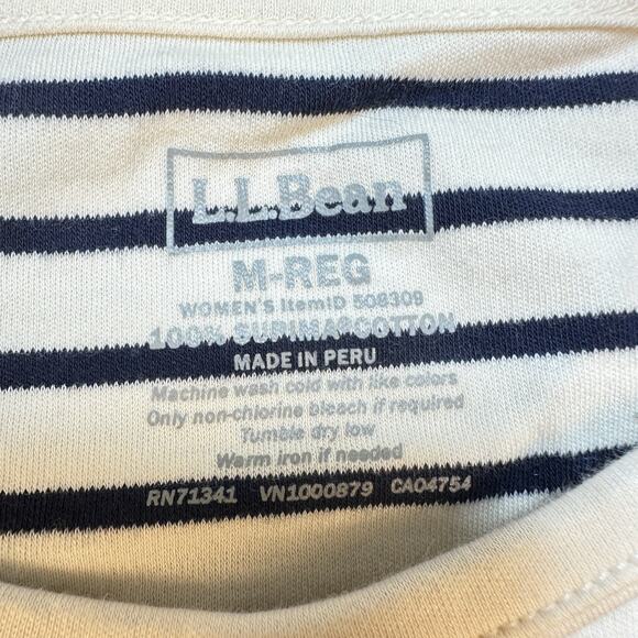 LL Bean‎ Navy/Cream Striped Long Sleeve Shirt Womens Medium Supima Cotton - Picture 3 of 6